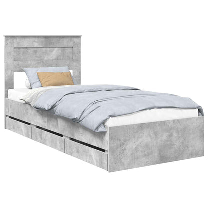 vidaXL Bed Frame with Drawer Concrete Grey 75 x 190 cm Engineer Wood