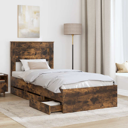 vidaXL Bed Frame with Drawer Smoked Oak 75 x 190 cm Engineer Wood