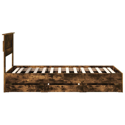 vidaXL Bed Frame with Drawer Smoked Oak 75 x 190 cm Engineer Wood