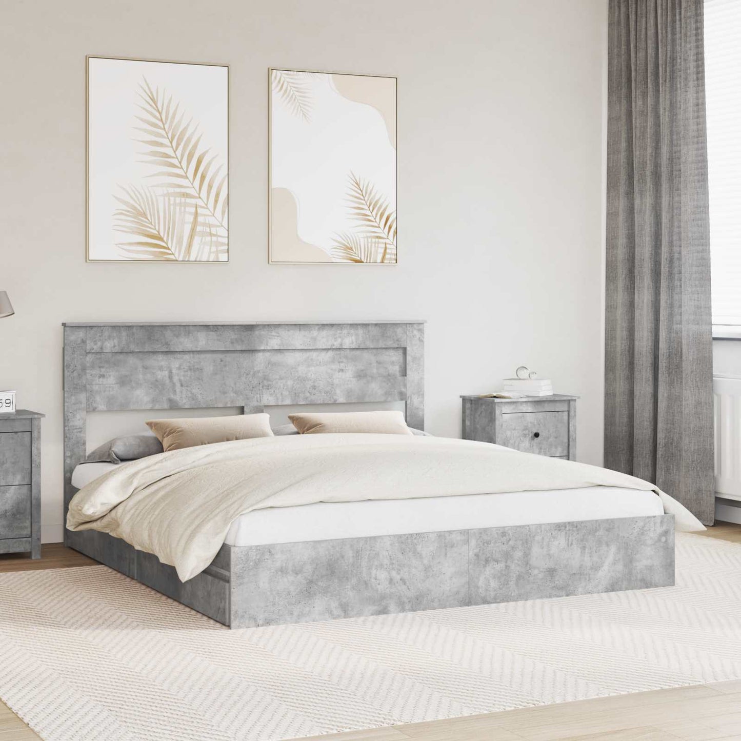 vidaXL Storage Bed Concrete Grey 200 x 200 cm Engineered Wood