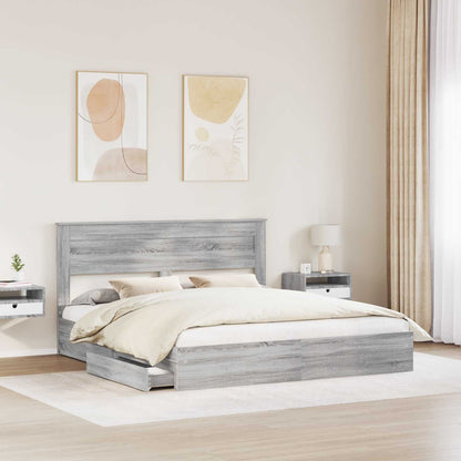 vidaXL Storage Bed Grey Sonoma 200 x 200 cm Engineered Wood