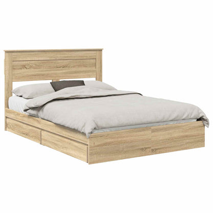 vidaXL Storage Bed with Drawer Sonoma Oak 160 x 200 cm Engineered Wood