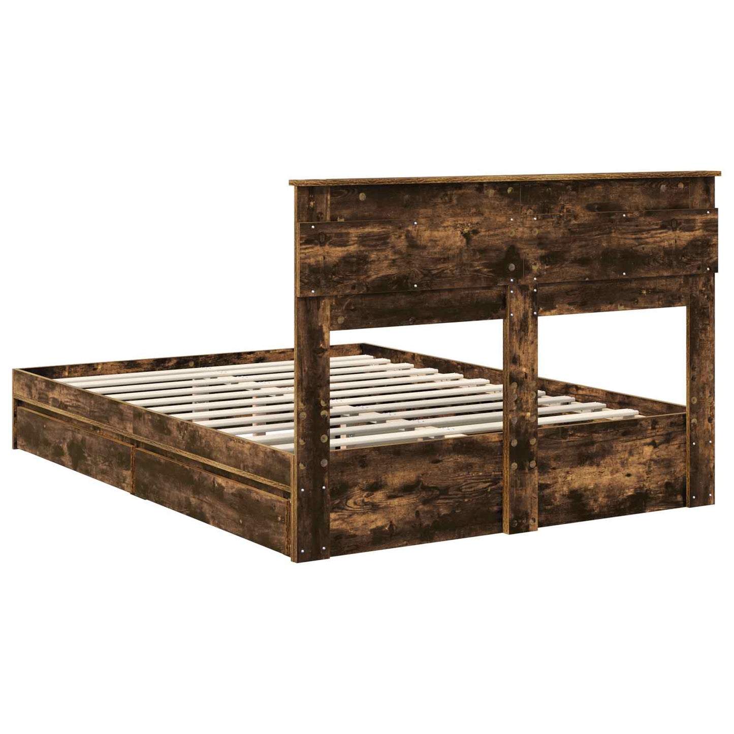 vidaXL Storage Bed with Drawer Smoked Oak 160 x 200 cm Engineered Wood