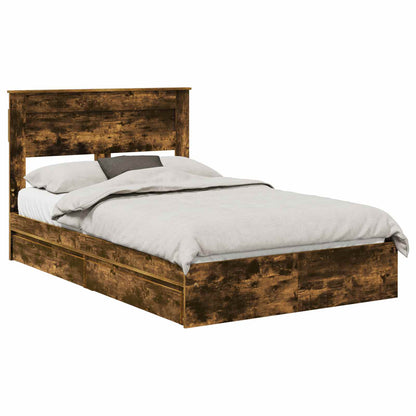 vidaXL Storage Bed with Drawer Smoked Oak 135 x 190 cm Engineered Wood