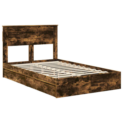 vidaXL Storage Bed with Drawer Smoked Oak 135 x 190 cm Engineered Wood