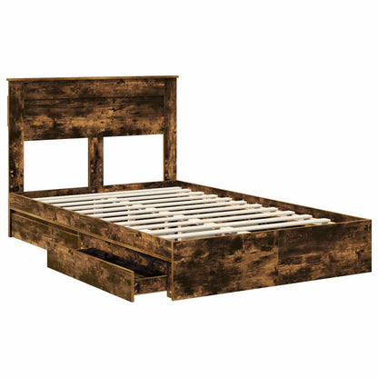 vidaXL Storage Bed with Drawer Smoked Oak 135 x 190 cm Engineered Wood