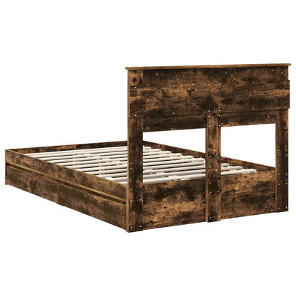 vidaXL Storage Bed with Drawer Smoked Oak 135 x 190 cm Engineered Wood