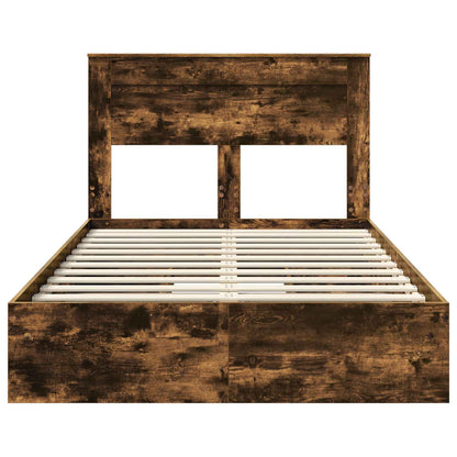 vidaXL Storage Bed with Drawer Smoked Oak 135 x 190 cm Engineered Wood