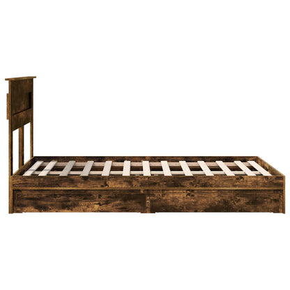 vidaXL Storage Bed with Drawer Smoked Oak 135 x 190 cm Engineered Wood