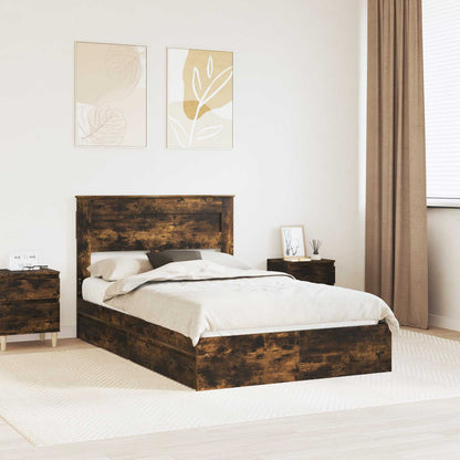 vidaXL Storage Bed with Drawer Smoked Oak 120 x 200 cm Engineered Wood