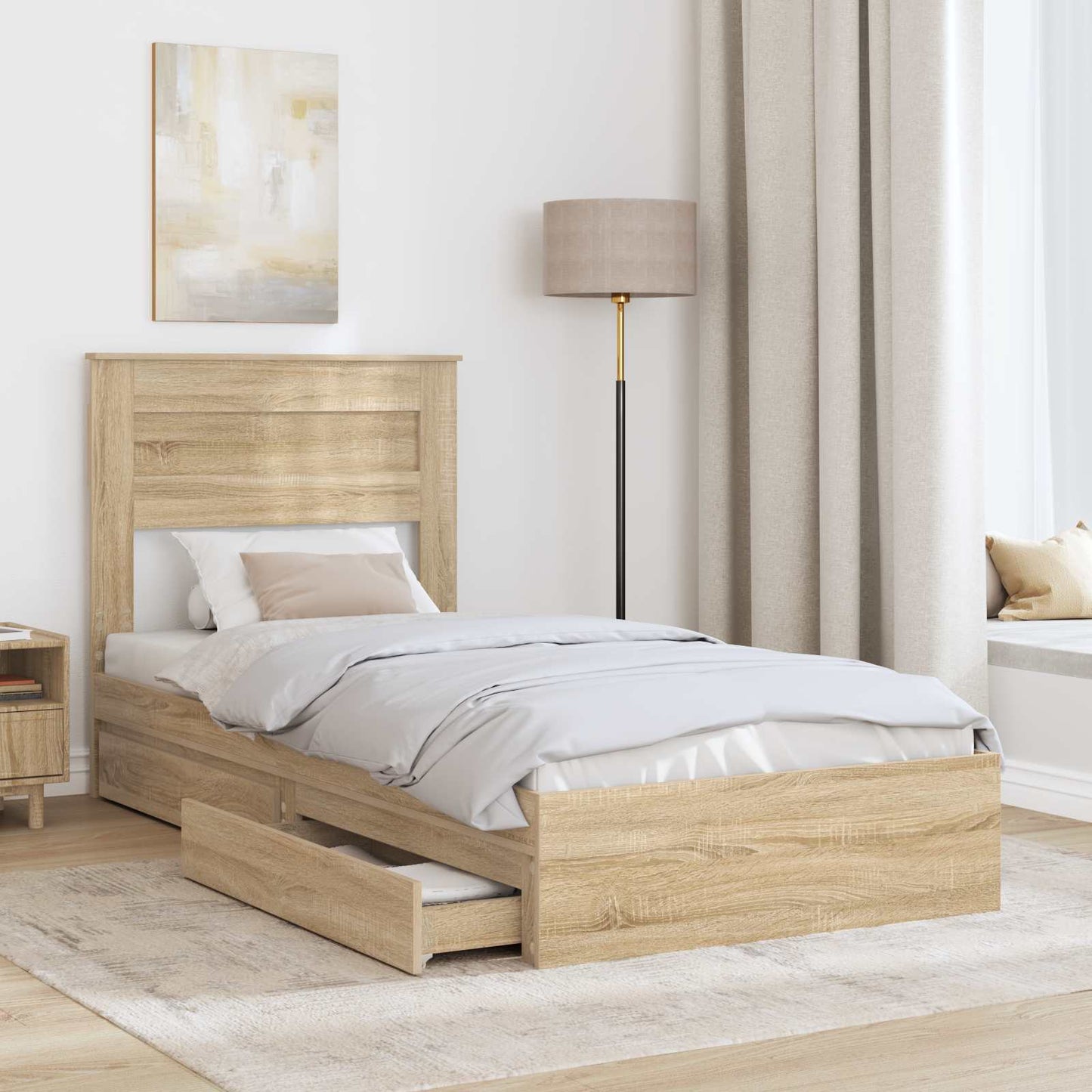 vidaXL Storage Bed with Drawer Sonoma Oak 100 x 200 cm Engineered Wood
