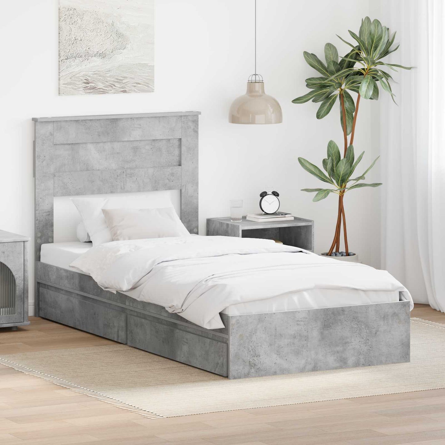 vidaXL Storage Bed Concrete Grey 100 x 200 cm Engineered Wood