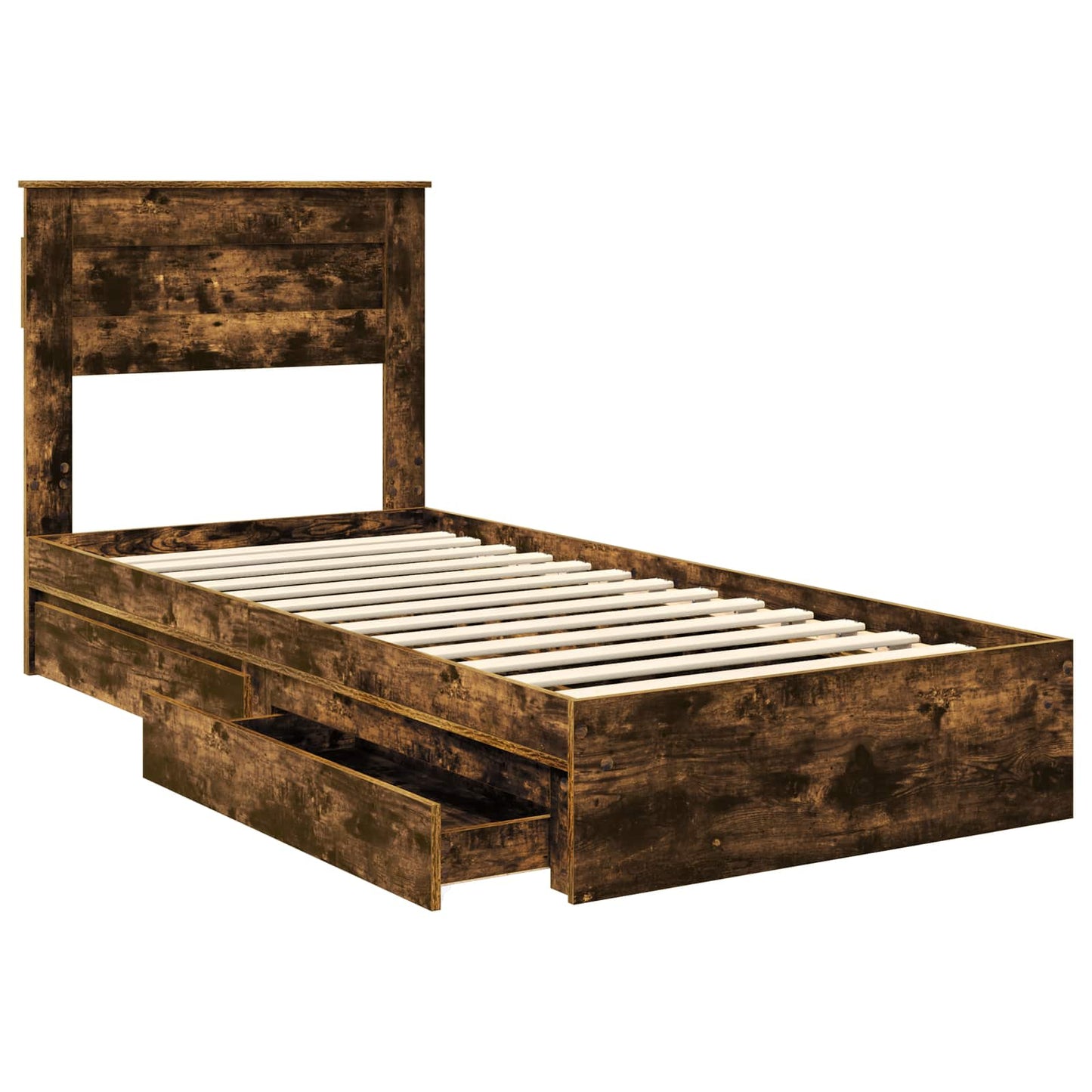 vidaXL Storage Bed with Drawer Smoked Oak 100 x 200 cm Engineered Wood
