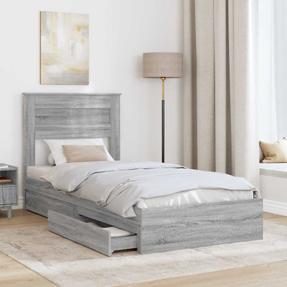 vidaXL Storage Bed Grey Sonoma 100 x 200 cm Engineered Wood