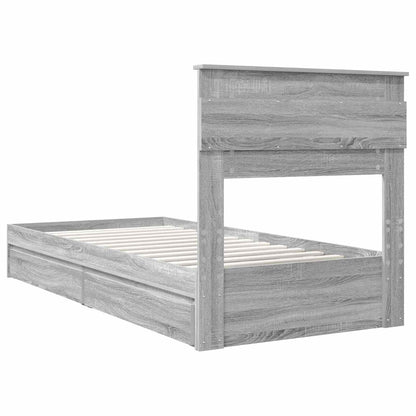 vidaXL Storage Bed with Drawer Grey Sonoma 90 x 190 cm Engineered Wood