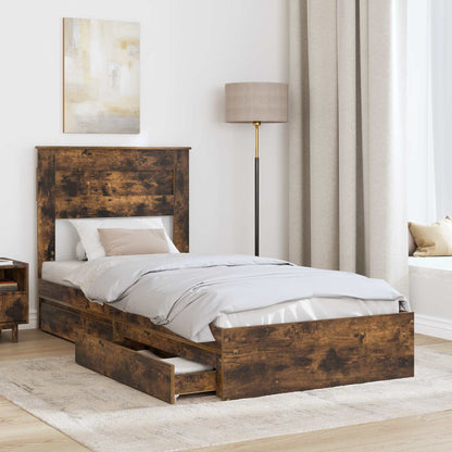 vidaXL Storage Bed with Drawer Smoked Oak 90 x 200 cm Engineered Wood