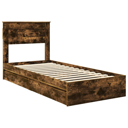 vidaXL Storage Bed with Drawer Smoked Oak 90 x 200 cm Engineered Wood