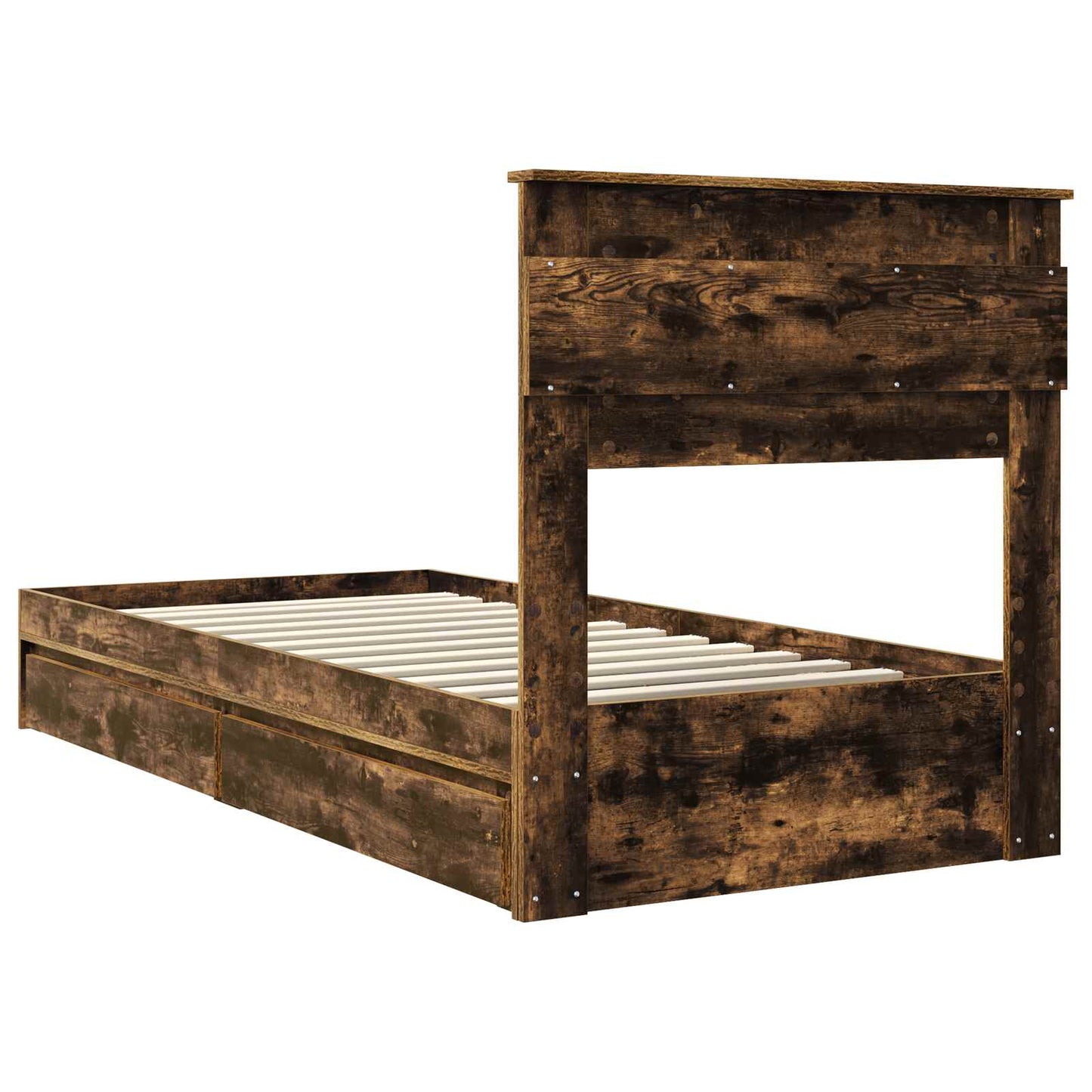 vidaXL Storage Bed with Drawer Smoked Oak 90 x 200 cm Engineered Wood