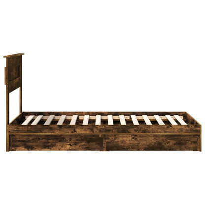 vidaXL Storage Bed with Drawer Smoked Oak 90 x 200 cm Engineered Wood