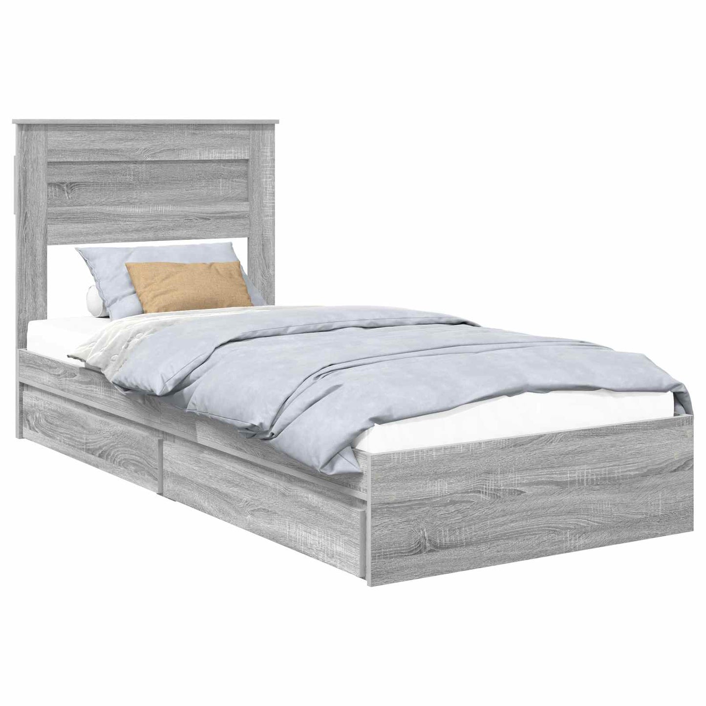vidaXL Storage Bed with Drawer Grey Sonoma 90 x 200 cm Engineered Wood