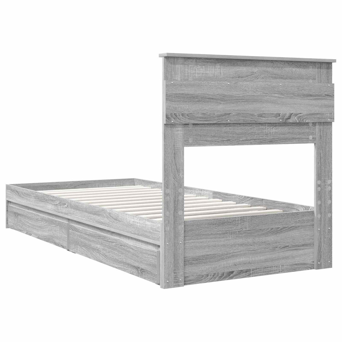 vidaXL Storage Bed with Drawer Grey Sonoma 90 x 200 cm Engineered Wood