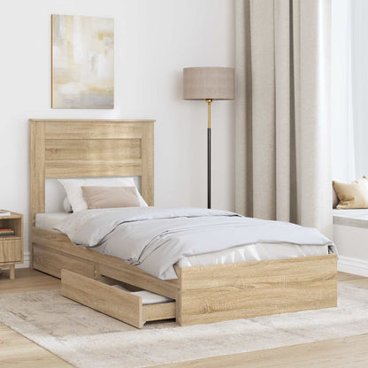 vidaXL Storage Bed with Drawer Sonoma Oak 75 x 190 cm Engineered Wood