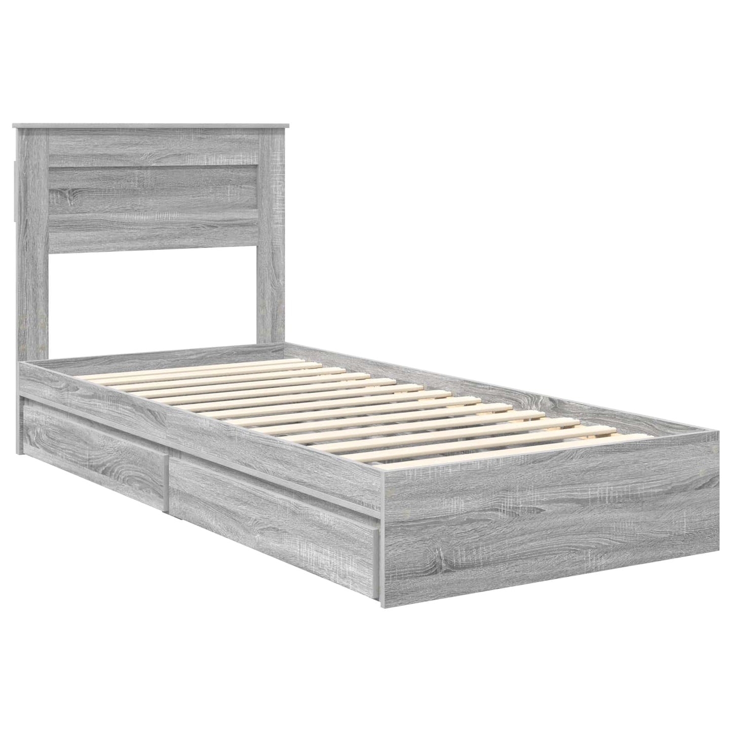 vidaXL Storage Bed with Drawer Grey Sonoma 75 x 190 cm Engineered Wood