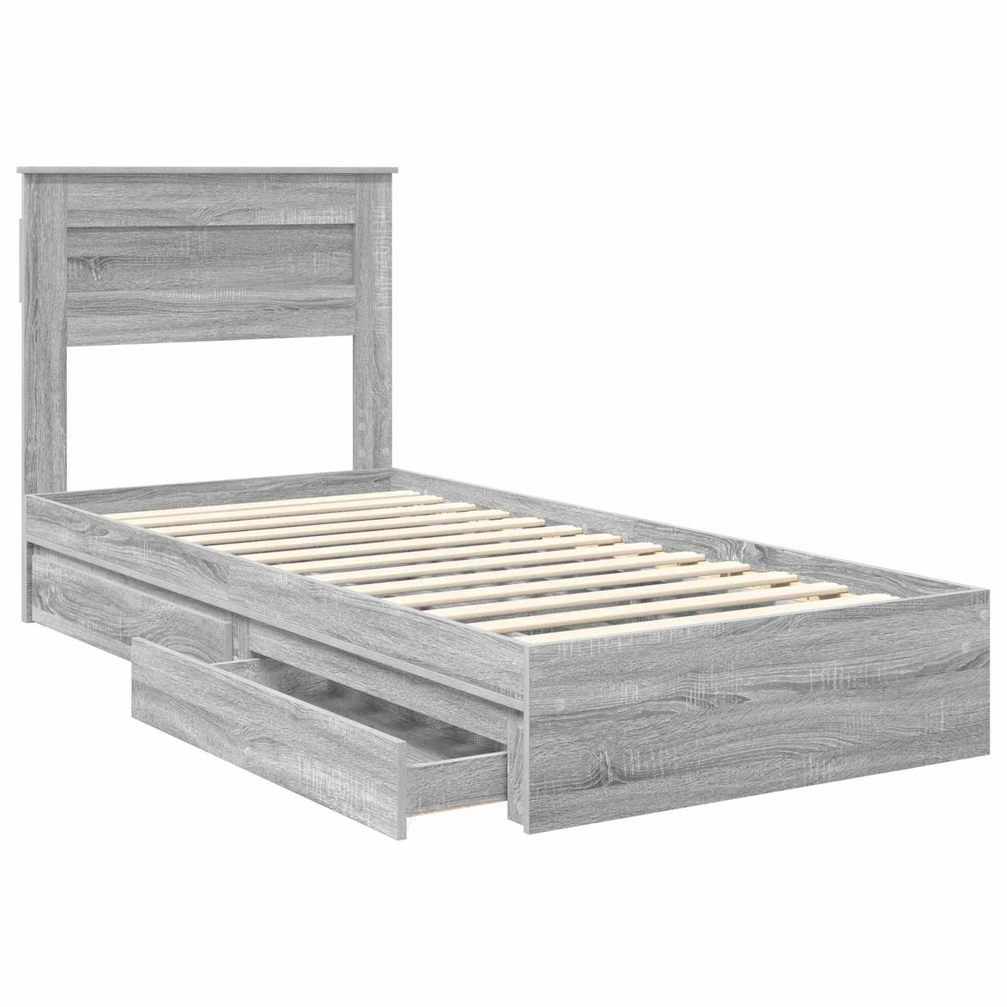 vidaXL Storage Bed with Drawer Grey Sonoma 75 x 190 cm Engineered Wood