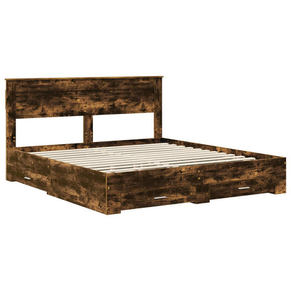 vidaXL Bed Frame with Drawer Smoked Oak 200 x 200 cm Engineered Wood