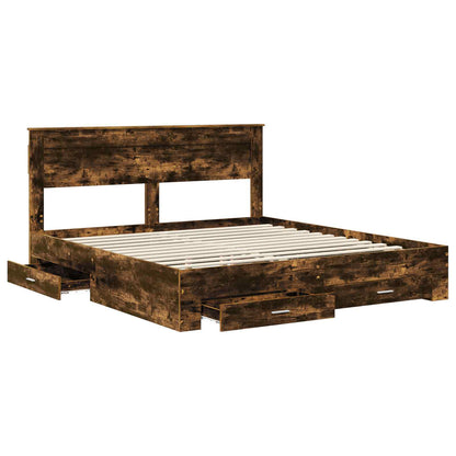 vidaXL Bed Frame with Drawer Smoked Oak 200 x 200 cm Engineered Wood