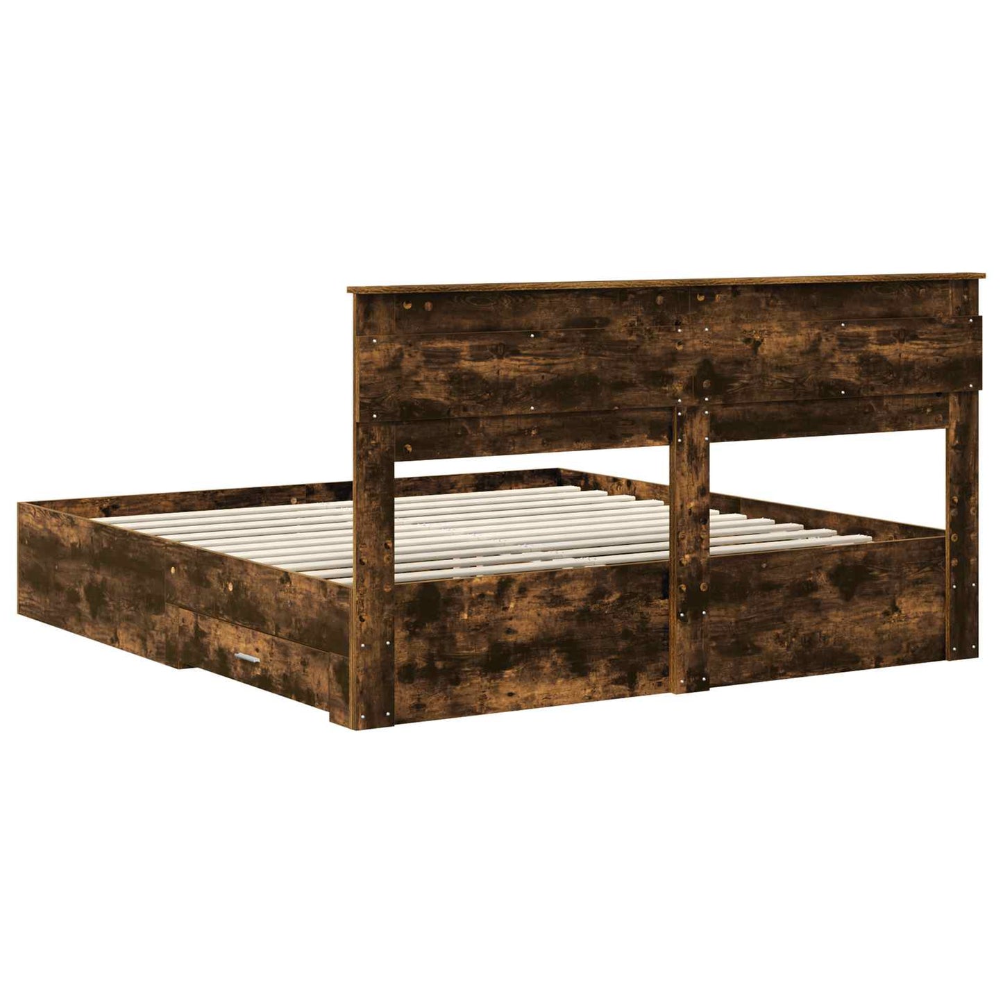 vidaXL Bed Frame with Drawer Smoked Oak 200 x 200 cm Engineered Wood