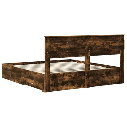 vidaXL Bed Frame with Drawer Smoked Oak 200 x 200 cm Engineered Wood