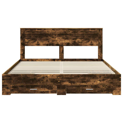 vidaXL Bed Frame with Drawer Smoked Oak 200 x 200 cm Engineered Wood