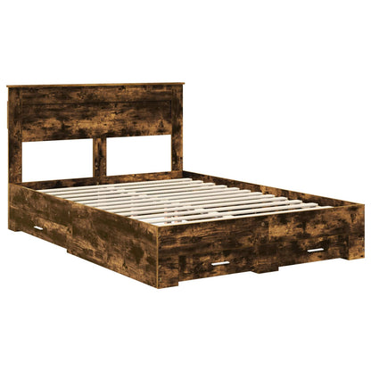 vidaXL Bed Frame with Drawer Smoked Oak 150 x 200 cm Engineered Wood