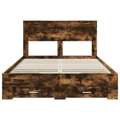 vidaXL Bed Frame with Drawer Smoked Oak 150 x 200 cm Engineered Wood