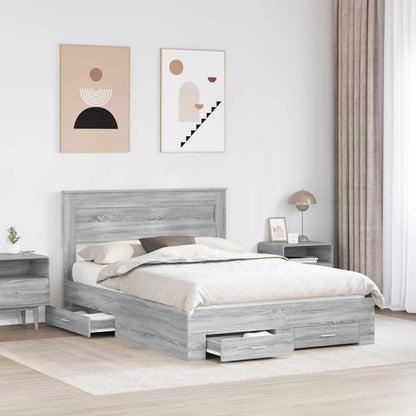 vidaXL Bed Frame with Drawer Grey Sonoma 140 x 190 cm Engineered Wood
