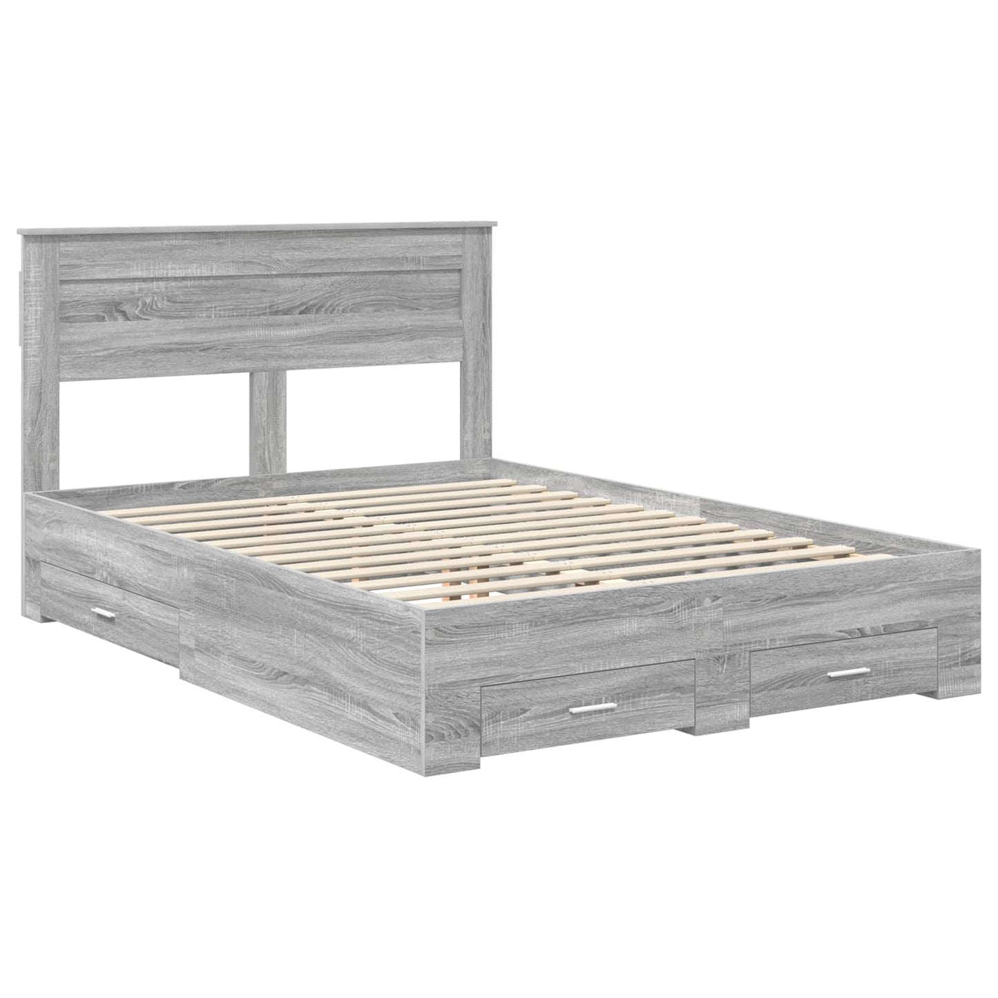 vidaXL Bed Frame with Drawer Grey Sonoma 140 x 190 cm Engineered Wood