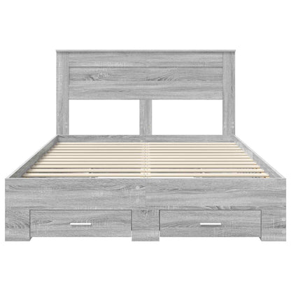 vidaXL Bed Frame with Drawer Grey Sonoma 140 x 190 cm Engineered Wood