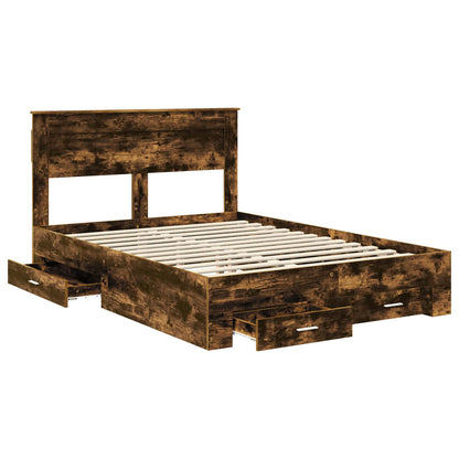 vidaXL Bed Frame with Drawer Smoked Oak 140 x 200 cm Engineered Wood