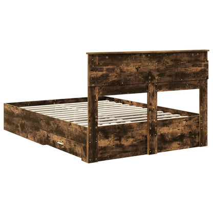 vidaXL Bed Frame with Drawer Smoked Oak 140 x 200 cm Engineered Wood