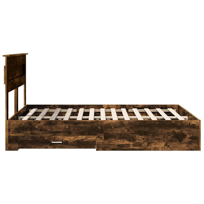 vidaXL Bed Frame with Drawer Smoked Oak 140 x 200 cm Engineered Wood