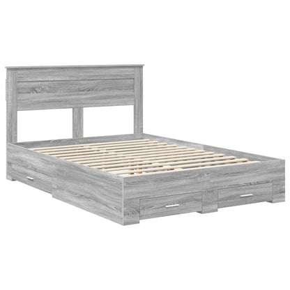 vidaXL Bed Frame with Drawer Grey Sonoma 140 x 200 cm Engineered Wood