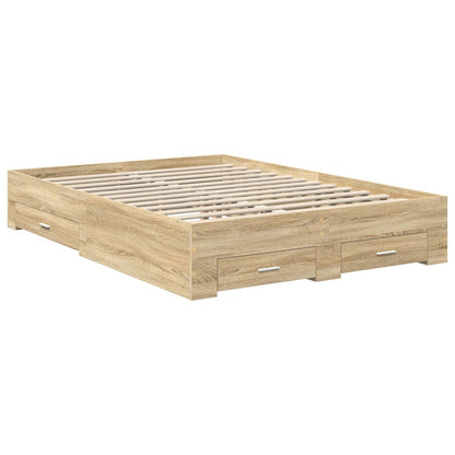 vidaXL Bed Frame with Drawer Sonoma Oak 135 x 190 cm Engineered Wood
