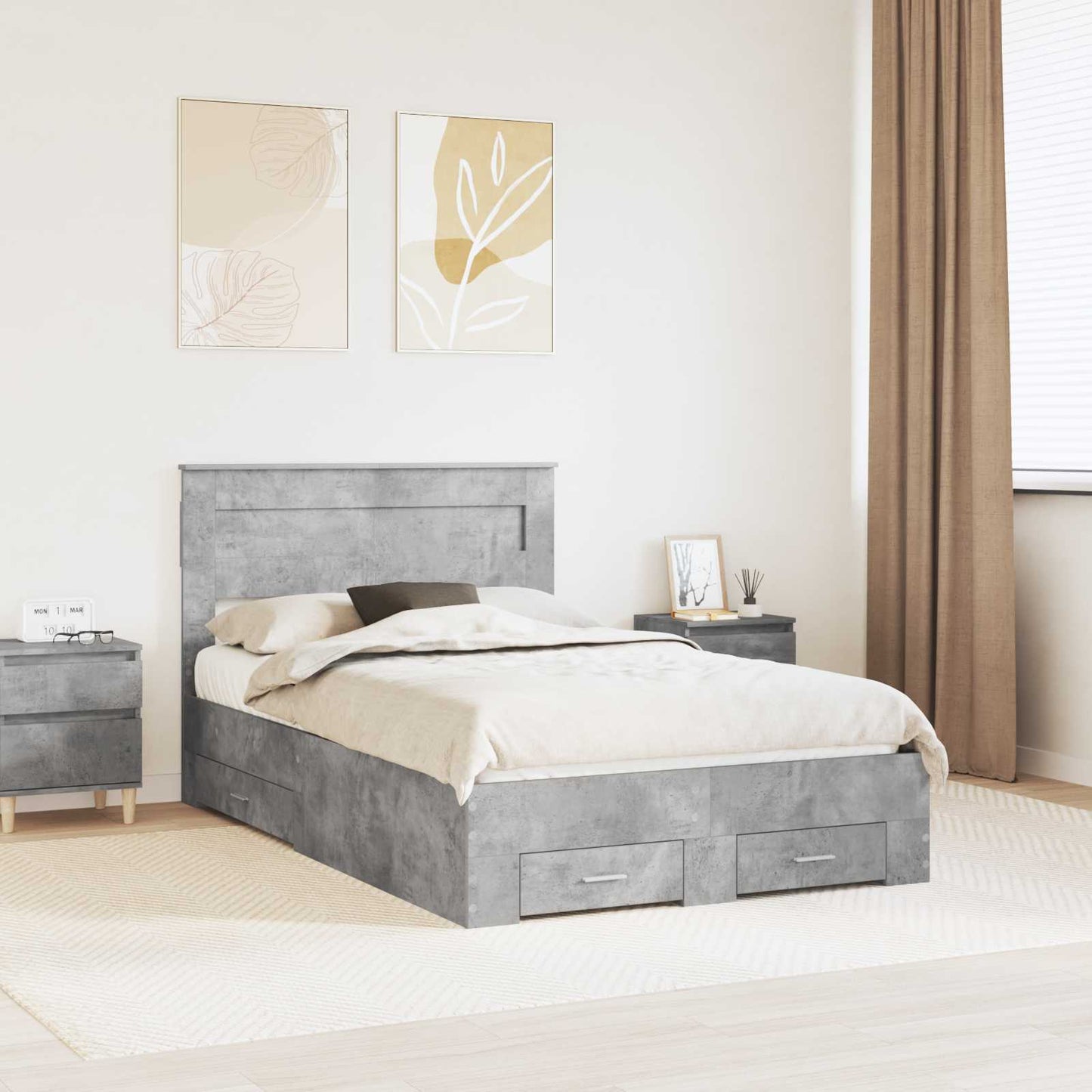 vidaXL Bed Frame Concrete Grey 135 x 190 cm Engineered Wood