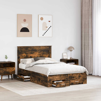 vidaXL Bed Frame with Drawer Smoked Oak 135 x 190 cm Engineered Wood