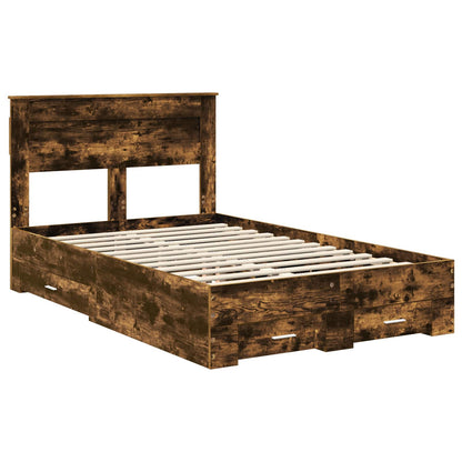 vidaXL Bed Frame with Drawer Smoked Oak 135 x 190 cm Engineered Wood