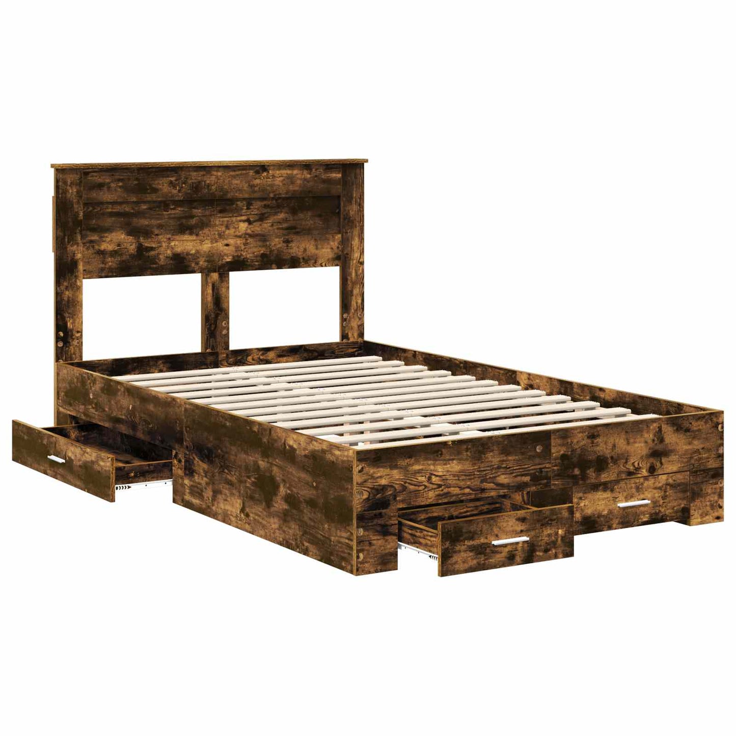 vidaXL Bed Frame with Drawer Smoked Oak 135 x 190 cm Engineered Wood