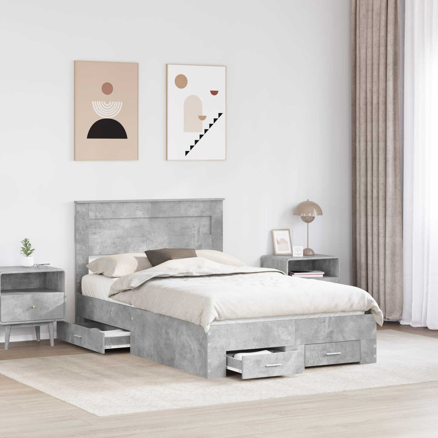 vidaXL Bed Frame Concrete Grey 120 x 190 cm Engineered Wood