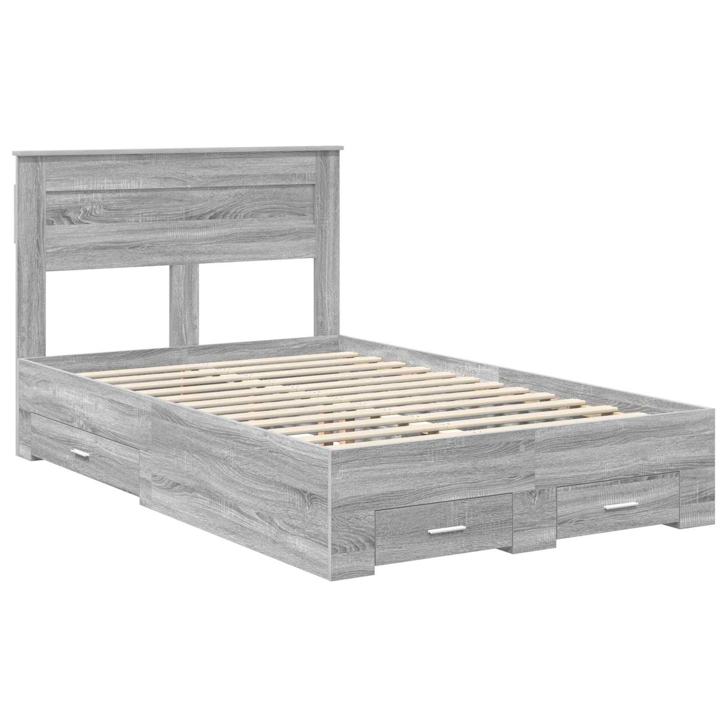 vidaXL Bed Frame with Drawer Grey Sonoma 120 x 190 cm Engineered Wood