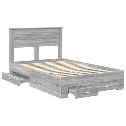 vidaXL Bed Frame with Drawer Grey Sonoma 120 x 190 cm Engineered Wood